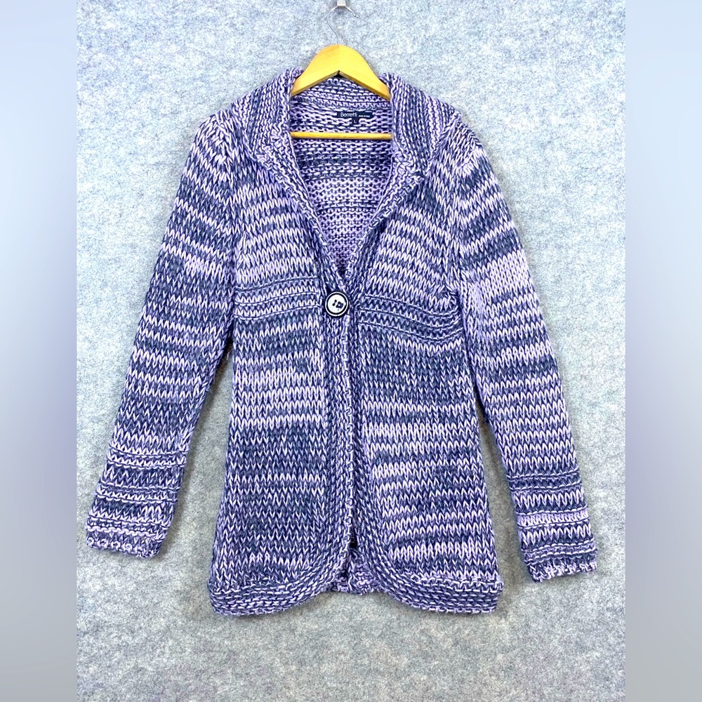 Berretti Italy Alpaca Mohair Wool‎ Cardigan Sweater Size L Purple Shawl Collar
